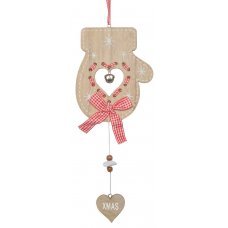 Χριστουγεννιάτικο Ξύλινο Γάντι, με Σχέδιο Καρδιά και Κουδουνάκι (34cm)
